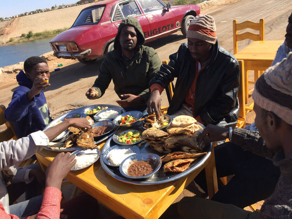 Having lunch in Abu Simbel before the ferry to Sudan comes