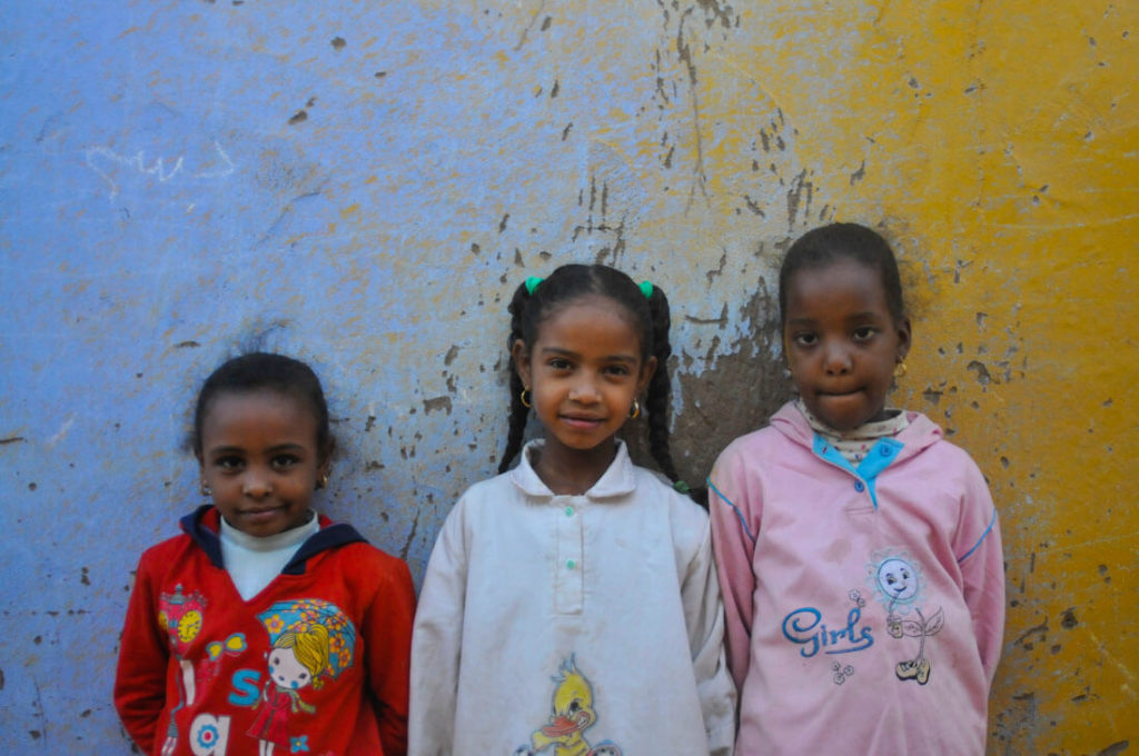 Nubian girls in a Nubian village in Aswan