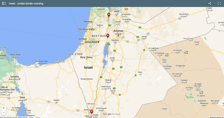 Jordan border crossing map